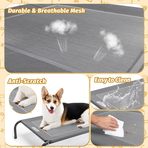 Nobleza Raised Dog Cot Bed for Small Medium Dogs, Outdoor Elevated Pet Bed, Washable Dog Chair, 34.3"X 25.6", Grey, M