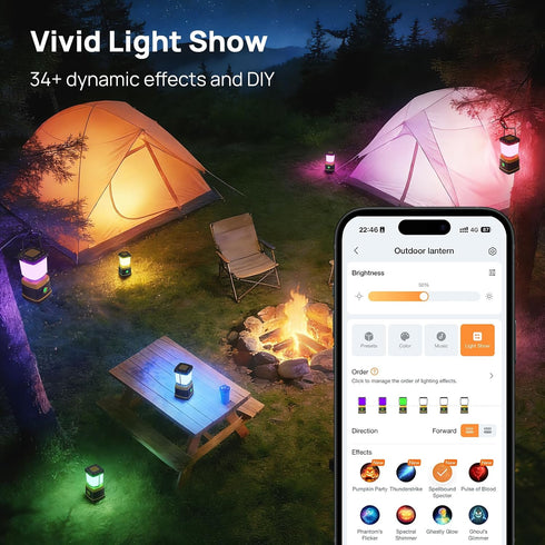 1000LM, 2700K-6500K 16 Dimmable Consciot Smart RGBTW Battery Powered LED Lantern with APP Control, Tunable White