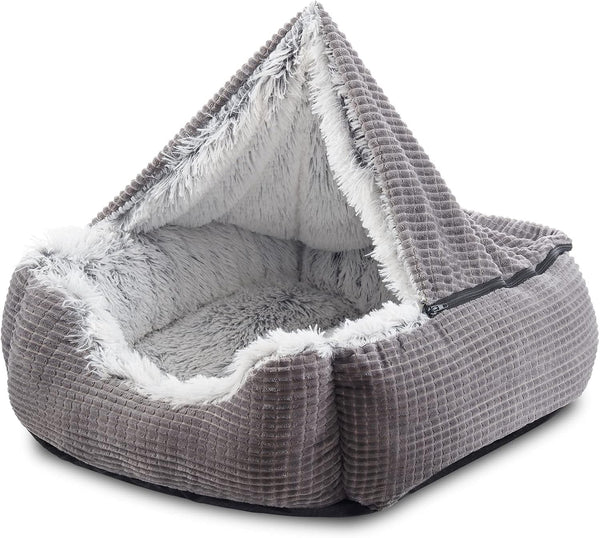 MIXJOY Dog Beds for Large Medium Small Dogs, Rectangle Cave Hooded Blanket Puppy Bed, Luxury Orthopedic Cat Bed (25