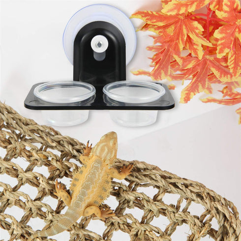 SLSON Gecko Feeder Ledge Acrylic with 20 Pack 1 oz Plastic Bowls - Improved Suction Cup Reptile Feeder, Black