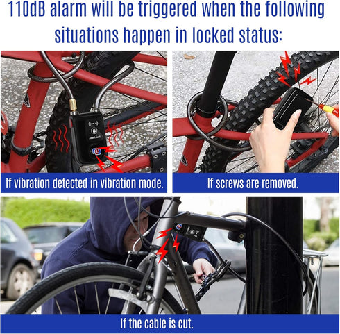 NUNET Bluetooth Bike Lock - Keyless APP Controlled Anti-Theft Waterproof 71in Steel Cable with 110db Alarm, Gray