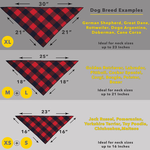 Dog Bandana 4 Pack, Premium Durable Soft Fabric, Buffalo Plaid Scarf for Small Dogs, Cats, Black, White, Red, Green,