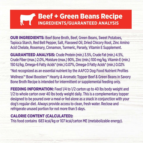 Wellness Bowl Boosters Hearty Toppers, Beef & Green Beans Recipe in Savory Bone Broth, 5.5 oz Pouch, Pack of 12