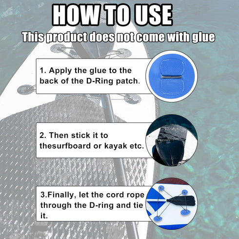 X AUTOHAUX 6pcs 6cm D Ring Patch PVC Stainless Steel Round Shape D Ring Pad for Surfboard Kayak Canoe