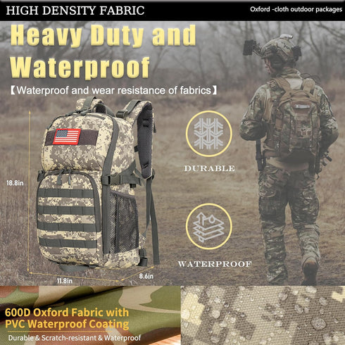 Outdoor Plus Camo Backpack for School, 30L/40L Waterproof Day Pack for Boys