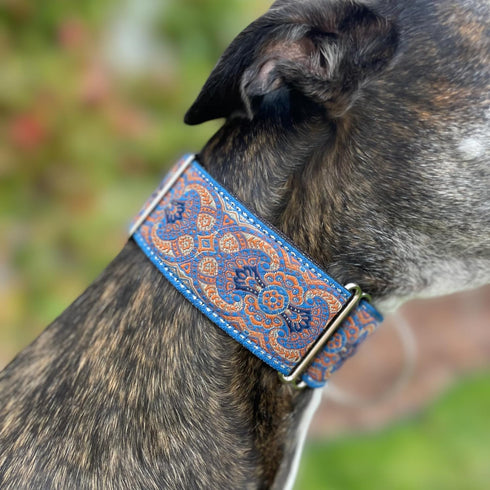 Martingale Dog Collar and Leash Set for Greyhound Saluki Whippet (L 14inch-18inch), Blue