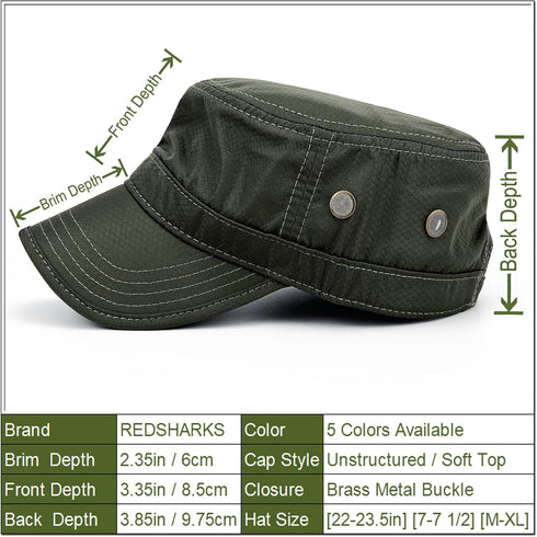Quick Dry Hidden Pocket Cadet Army Hat Military Style Flat Top Baseball Dad Sun Cap