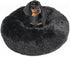 Washable Calming Dog Bed for Medium Dogs, 28 Inch Black Fluffy Anti-Anxiety Faux Fur Round Pet Bed