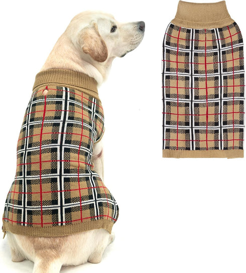 PUPTECK Dog Sweaters for Large Medium Small Dogs, Fall Classic Plaid Style Holiday Winter Coat for Boys and Girls