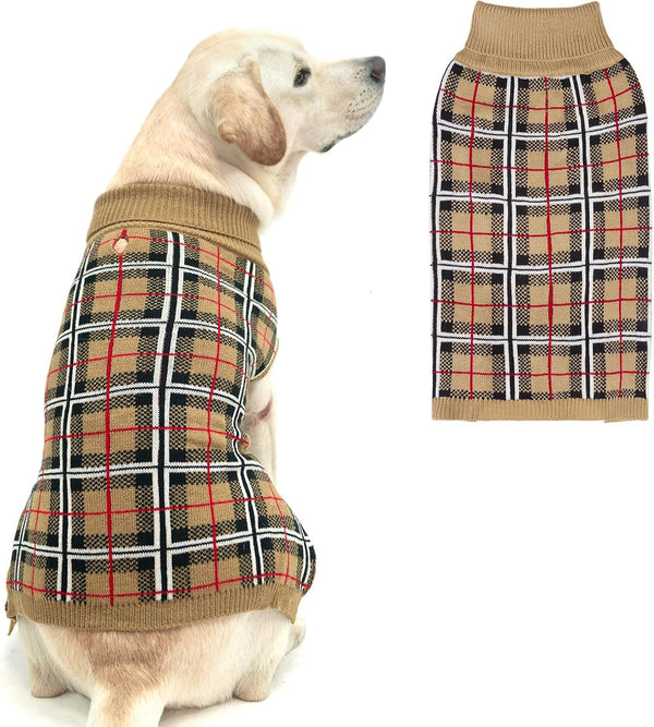 PUPTECK Dog Sweaters for Large Medium Small Dogs, Fall Classic Plaid Style Holiday Winter Coat for Boys and Girls
