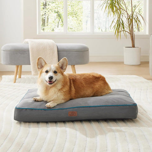 Bedsure Waterproof Dog Beds for Large Dogs, 4 inch Thick L-Crate Bed with Removable Washable Cover, Grey