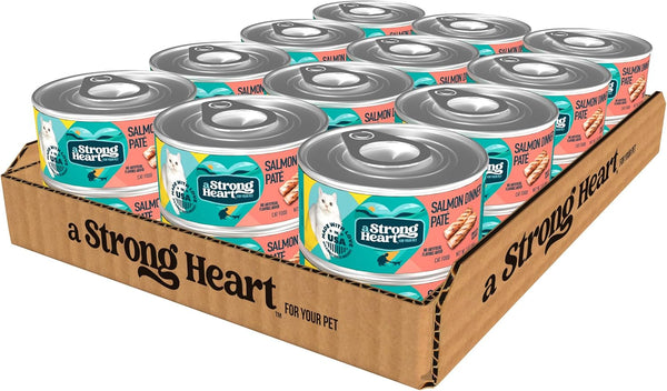 A Strong Heart Canned Wet Cat Food, Salmon Dinner Paté, 3 oz Cans (Pack of 24), Made in The USA
