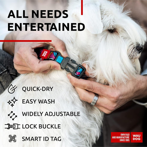 WAUDOG Nylon Dog Collar - Adjustable for Large, Small & Medium Dogs, Breakaway Puppy Collars with QR Dog Tag