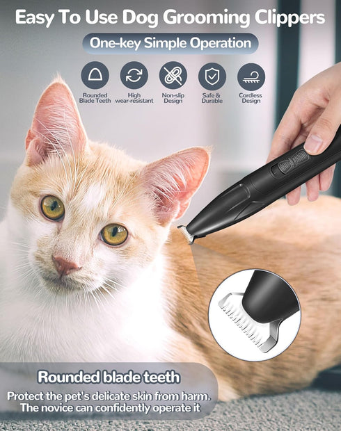 Dog Clippers for Grooming, 2 Speed Low Noise Cordless Trimmer for Small Pets, Rechargeable Hair Clippers (Black)