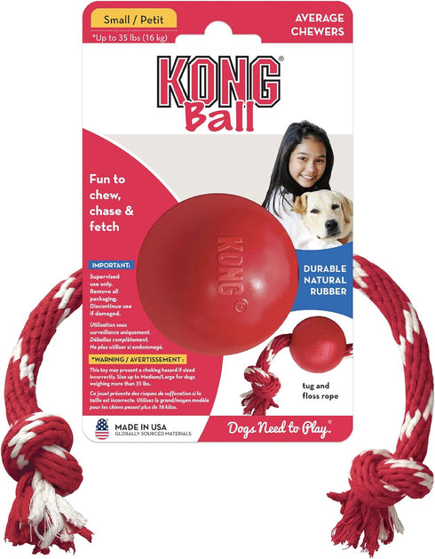 KONG Ball with Rope - Durable Fetch Toy for Easy Throwing, Tug, Playtime & More for Small Dogs