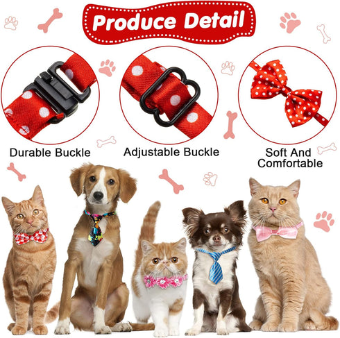 100 Pcs Adjustable Dog Ties Set with 50 Bow Ties, 25 Neckties, 25 Flower Ties for Medium Large Dog Grooming