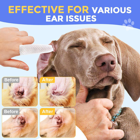 Ear Finger Wipes for Dogs & Cats - Cleaning Earwax & Debris, Relieves Ear Itching & Discomfort - Fresh Aloe Scent -