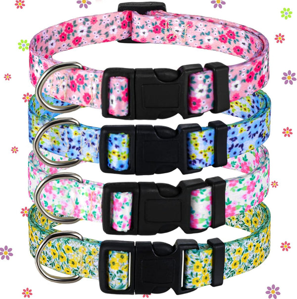4 Pack Dog Collar Floral Breakaway, Adjustable Spring and Summer Pet Collars for Dog Puppy Decoration (Medium)