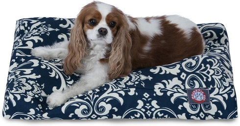 Navy Blue French Quarter Small Rectangle Indoor Outdoor Pet Dog Bed, Removable Washable Cover, Majestic Pet