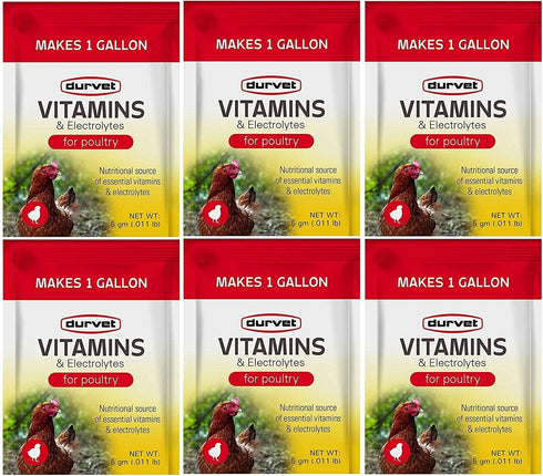 Durvet 6 Pack of Vitamins and Electrolytes for Poultry, 5 Grams, Makes 6