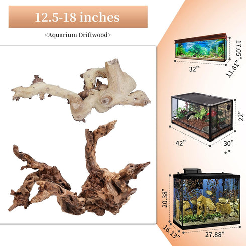 majoywoo Natural Large Driftwood for Aquarium Decor, 12.5-18" Reptile Decor, 2 Pcs