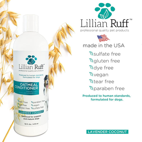 Lillian Ruff Calming Oatmeal Pet Conditioner 16oz for Dry Skin & Itch Relief with Aloe & Hydrating Essential Oils