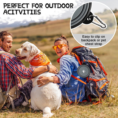 Rest-Eazzzy Large Collapsible Dog Bowls for Travel - 2-Pack Portable Water Bowl for Dogs Cats with 2 Carabiners, BPA