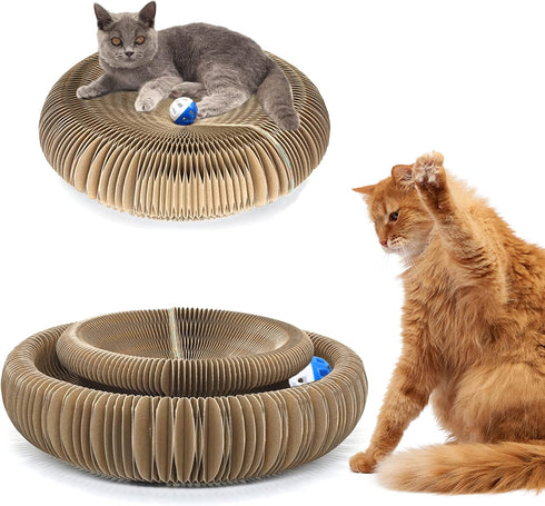 Foldable Magic Organ Cat Scratching Board - Durable Recyclable Cardboard Cat Scratcher with Toy Ball
