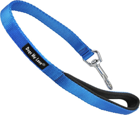 Short Dog Leash Padded Handle Wide Nylon Traffic Lead 22" Long Blue (Large: 3/4" Wide)