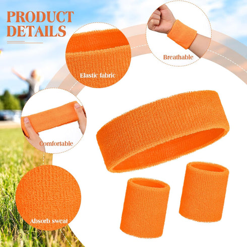Set 80s 90s Neon Sweatbands for Women Tennis Wristbands Cotton Terry Cloth Sports Athletic Sweat Bands for Running Gym