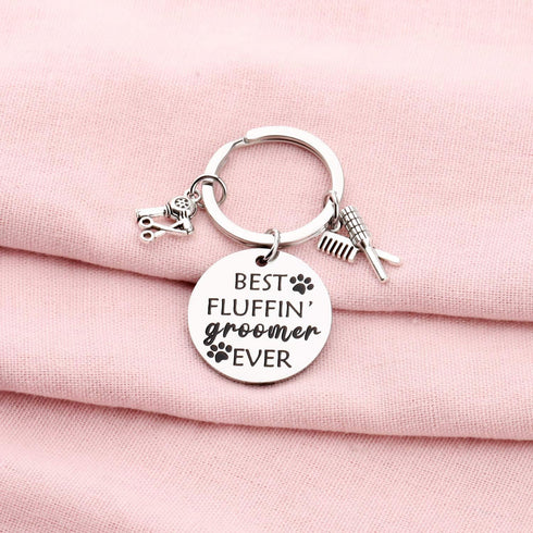 Dog Groomer Jewelry Gift - Best Fluffin' Groomer Ever Keychain for Pet Groomers