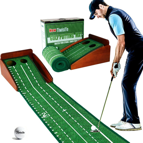 TiwisiTe Putting Green Indoor, Putting Mat with Automatic Ball Return - Solid Wood Structure No Humping, Suitable