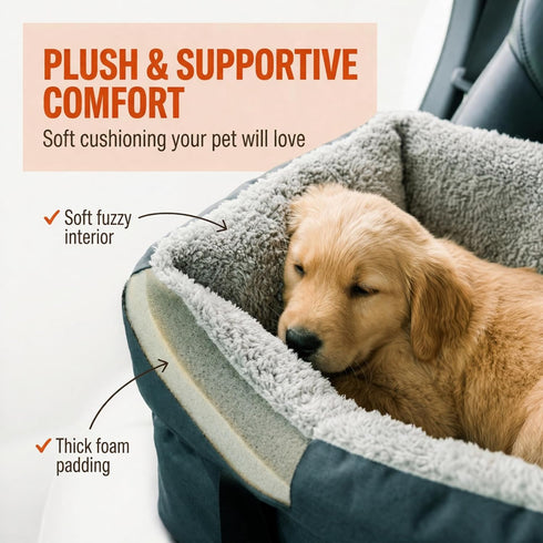 Carver Park Center Console Dog Seat for Small Dogs & Cats | Pet Car Seat with Safety Strap & Cushion | Portable Middle