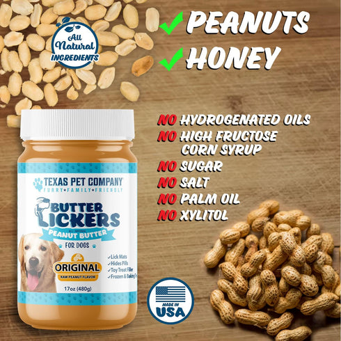Butter Lickers Dog Peanut Butter, 100% Natural, USA Made, 17oz Jar for Dogs