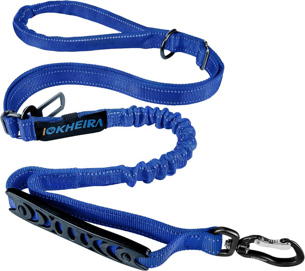 IOKHEIRA Adjustable Dog Leash for Large Dogs, 4-6 FT Strong Bungee Leash with Car Seatbelt, Blue