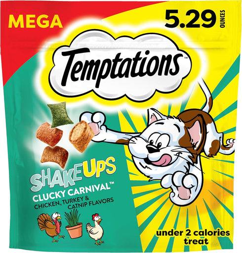Temptations Cat Treat ShakeUps, Crunchy and Soft Cat Treats, Clucky Carnival, 5.29