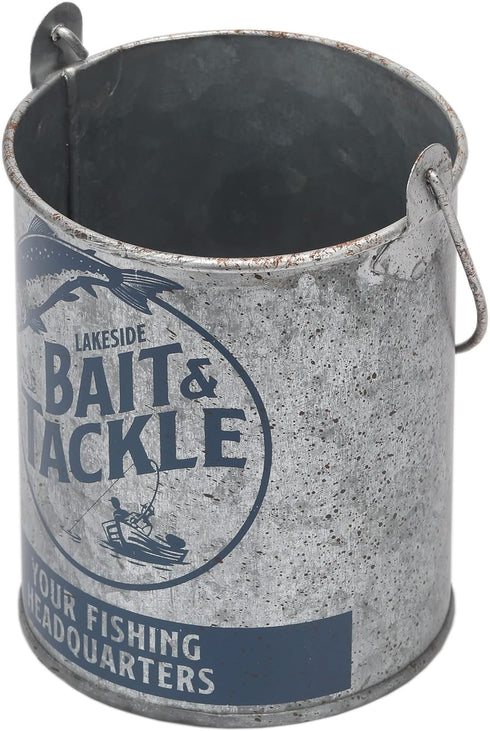 Lakeside Bait and Tackle Metal Bucket - Decorative Fishing Pail for Pencils, TV Remotes or Tools by Open Road Brands