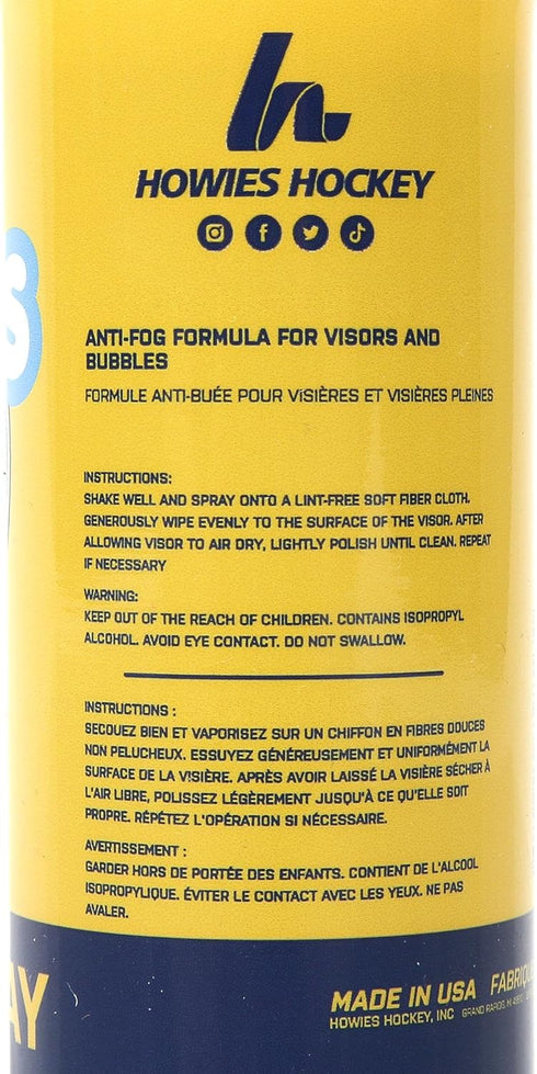 4oz Howies Anti-Fog Visor Spray Fog-Free Vision for Hockey, Football & Sports Goggles Clear Lens Cleaner for Helmets