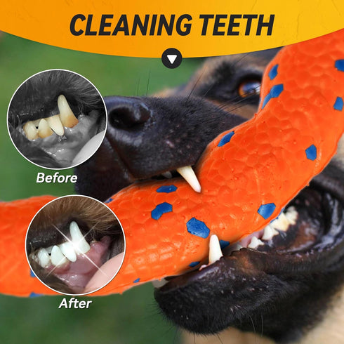 Dog Ring Toy - Tough Chew Toy for Aggressive Chewers, Indestructible Flying Discs for Medium Large Breeds, Orange