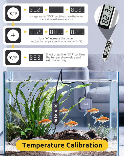 1 6.56ft Aquarium Thermometer Submersible, Digital Fish Tank Thermometers with USB for GlassTank, Aquariums Temperature
