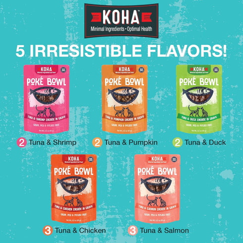 Pet Food Poké Bowl Cat Variety Pack, Wet Cat Food in Gravy - 5 Flavors - 3 oz Pouches, Pack of 12