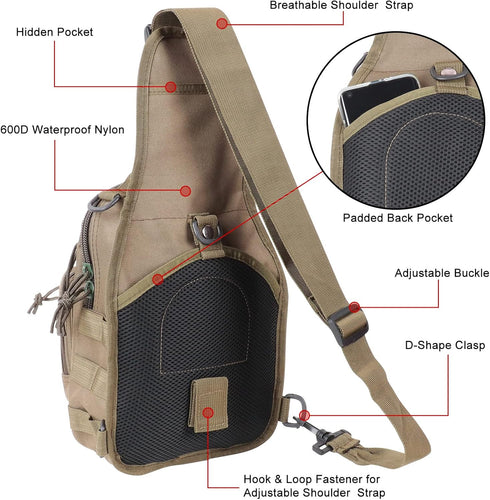 Qcute Tactical Backpack, Waterproof Military Cross-body Molle Sling Shoulder Bag for Outdoor Everyday Carry