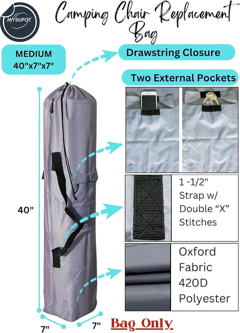 40"x7"x7" Hammock, 420D (Gray, M) Replacement Bag for Folding Camping Chair, Camp Chairs, Yoga Mat, Beach Chair