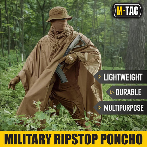 M-Tac Tactical Rain Poncho - Army Military Waterproof Ripstop Camping Hiking Outdoor Hunting Rain Ponchos