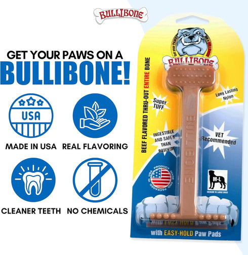 Bullibone Nylon Dog Chew Toy - Nylon Bone for Dental Hygiene, Easy Grip, Flavor Permeated (Beef, XL - 3 Pack)
