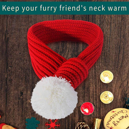 Christmas Dog Santa Hat with Adjustable Scarf, Red Knit Scarf, Dog Winter Neck Warmer for Christmas Party Dressup