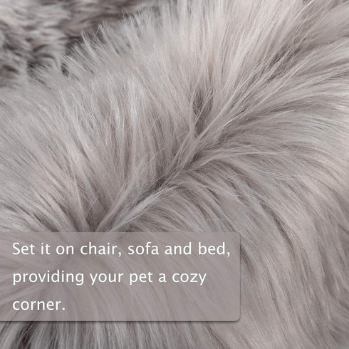 Faux Fur Dog Bed Rug, Plush Fluffy Ultra Cozy Pet Throw Rug for Dogs Cats, Luxury Soft Grey Sheepskin Rug, 24 by 36