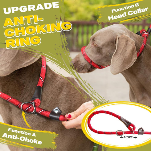Fida Durable Slip Lead - 6 FT x 1/2" Heavy Duty Rope for Large Dogs, No Pull Training Loop Leash, Red
