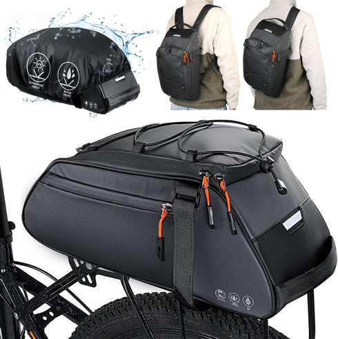 WOTOW Bike Rack Bag Waterproof - 10L Large Capacity Bicycle Saddle Panniers with Shoulder Strap & Hook