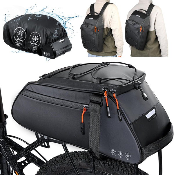 WOTOW Bike Rack Bag Waterproof - 10L Large Capacity Bicycle Saddle Panniers with Shoulder Strap & Hook